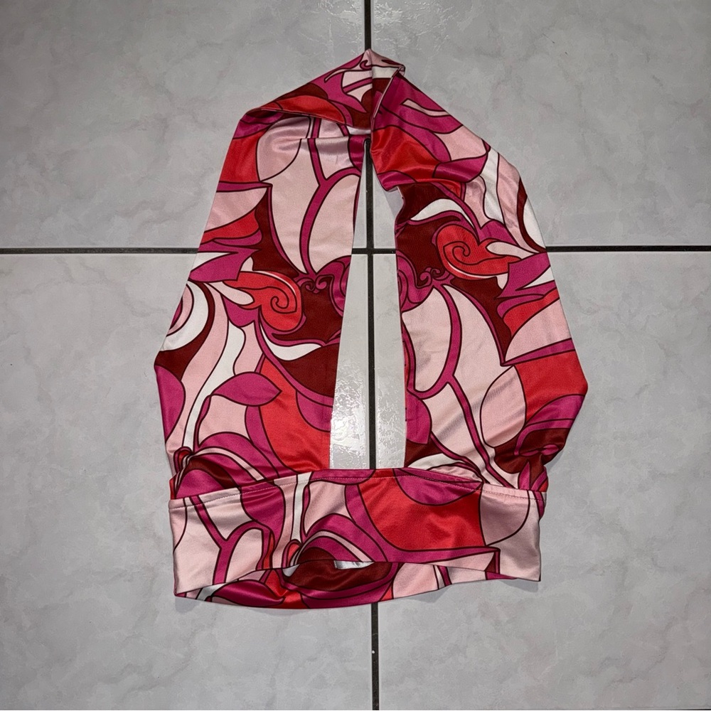 Hello Molly Pink and Red Swirl Halter Top
